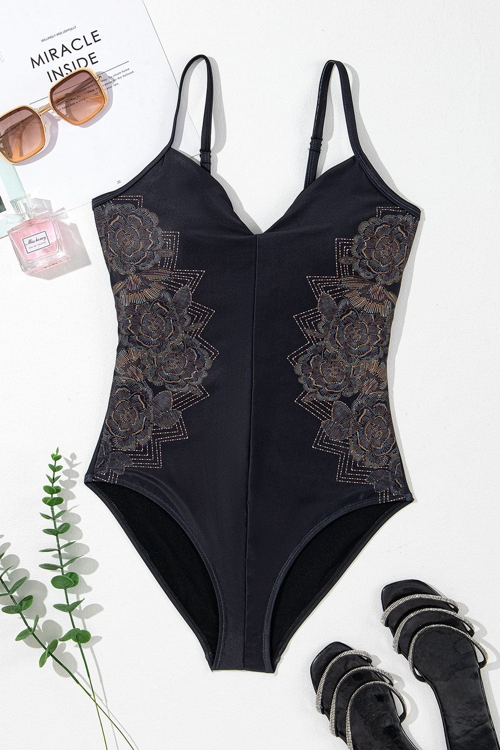 Trendsi Embroidered V-Neck One-Piece Swimwear Embroidered V-Neck One-Piece Swimwear