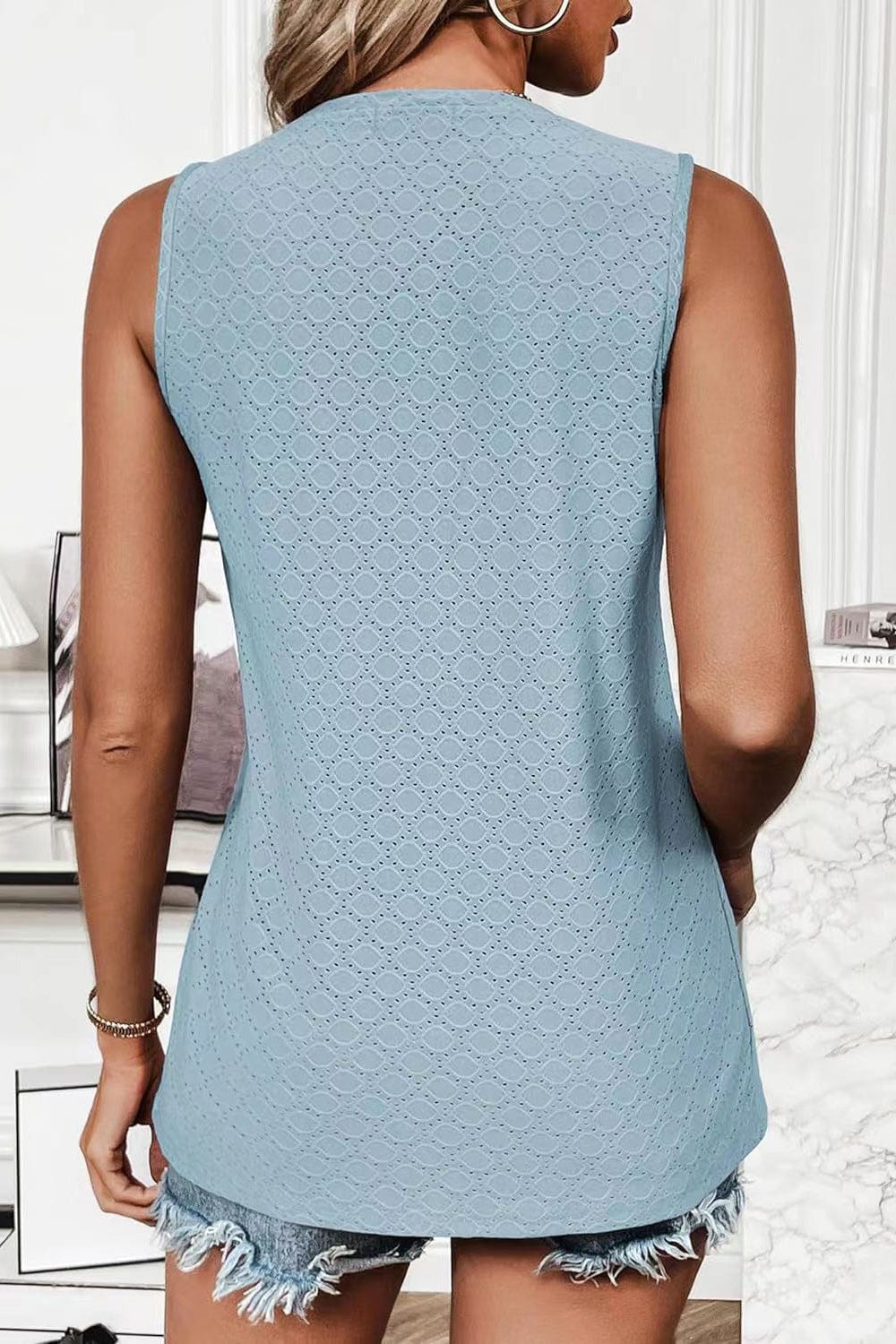 Trendsi Eyelet Round Neck Tank Eyelet Round Neck Tank