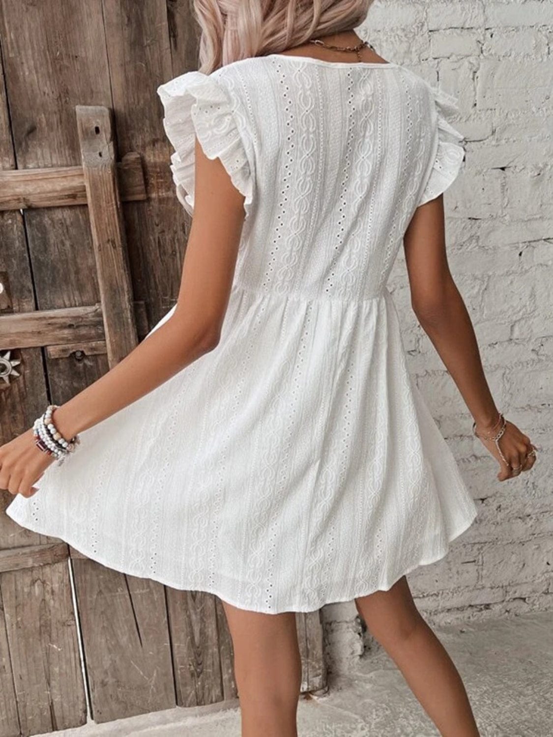 Trendsi Eyelet Ruffled Cap Sleeve Mini Dress Eyelet Ruffled Cap Sleeve Mini Dress