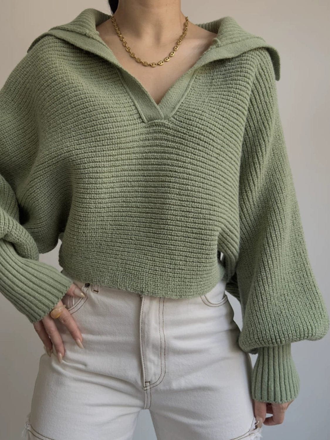 Trendsi Fall Army Green / S Johnny Collar Long Sleeve Sweater Johnny Collar Long Sleeve Sweater