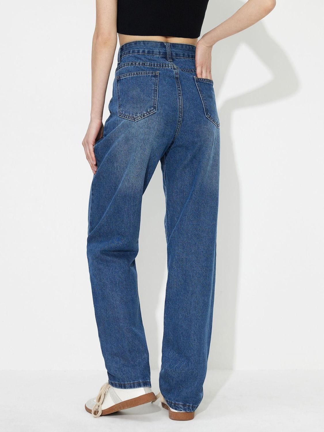 Trendsi Fall Asymmetric Waist Jeans with Pockets Asymmetric Waist Jeans with Pockets