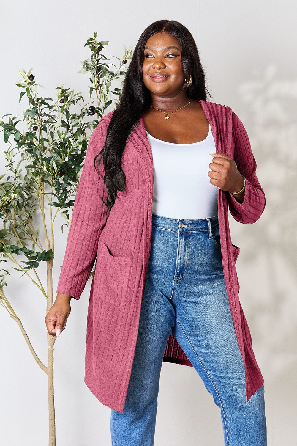 Trendsi Fall Basic Bae Full Size Hooded Sweater Cardigan Basic Bae Full Size Hooded Sweater Cardigan