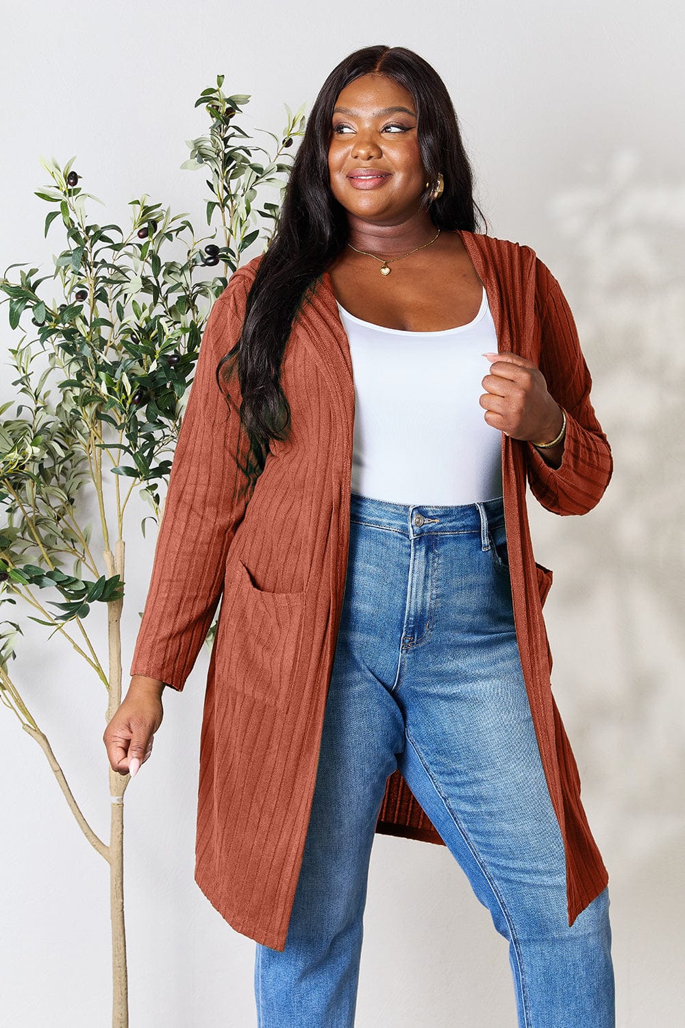 Trendsi Fall Basic Bae Full Size Hooded Sweater Cardigan Basic Bae Full Size Hooded Sweater Cardigan