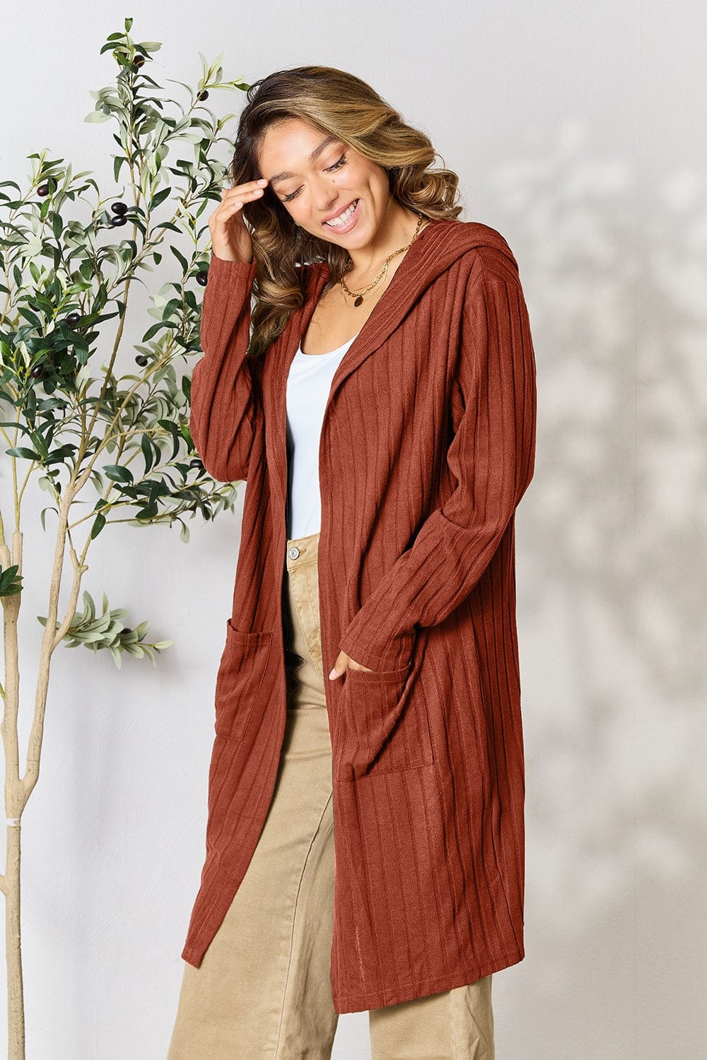 Trendsi Fall Basic Bae Full Size Hooded Sweater Cardigan Basic Bae Full Size Hooded Sweater Cardigan