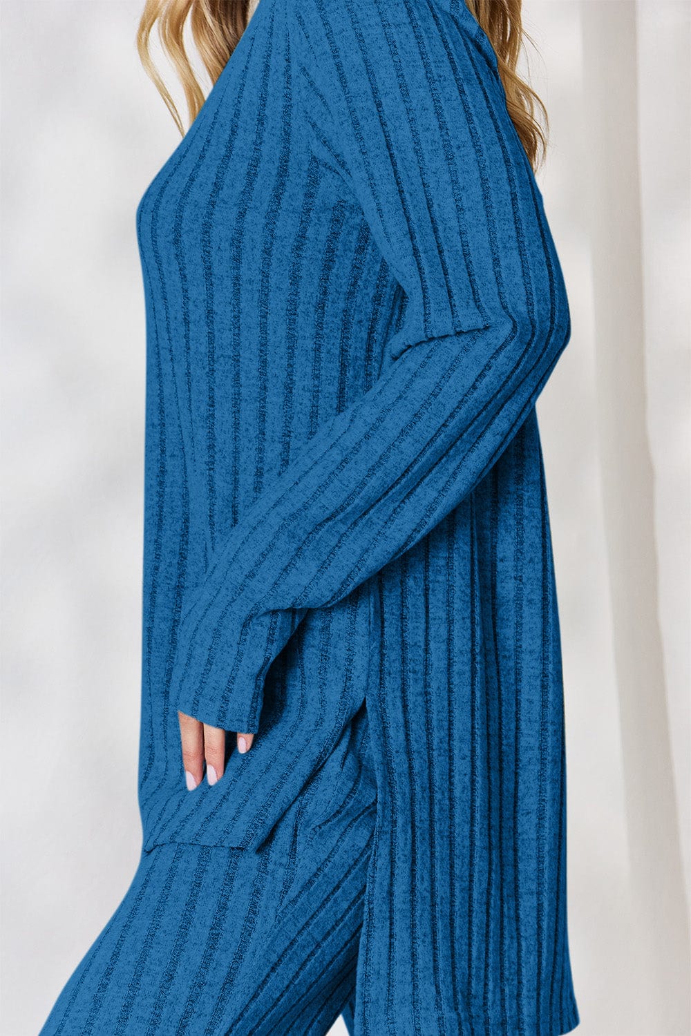 Trendsi Fall Basic Bae Full Size Ribbed High-Low Top and Wide Leg Pants Set Basic Bae Full Size Ribbed High-Low Top and Wide Leg Pants Set