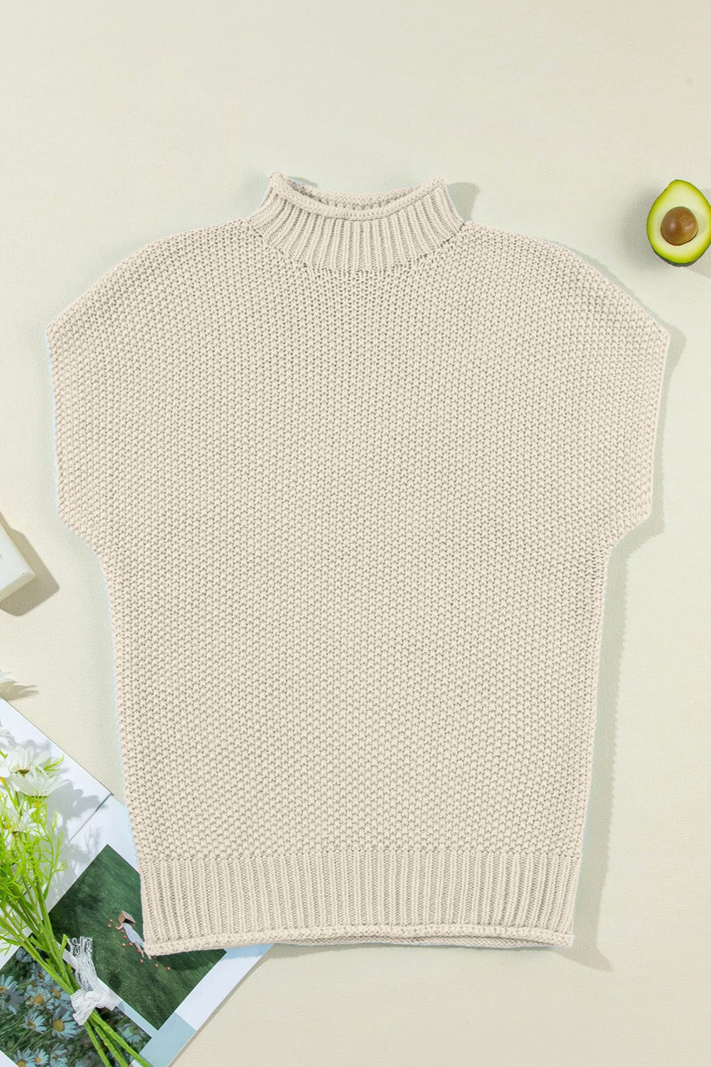 Trendsi Fall Beige / S Turtleneck Cap Sleeve Sweater Turtleneck Cap Sleeve Sweater