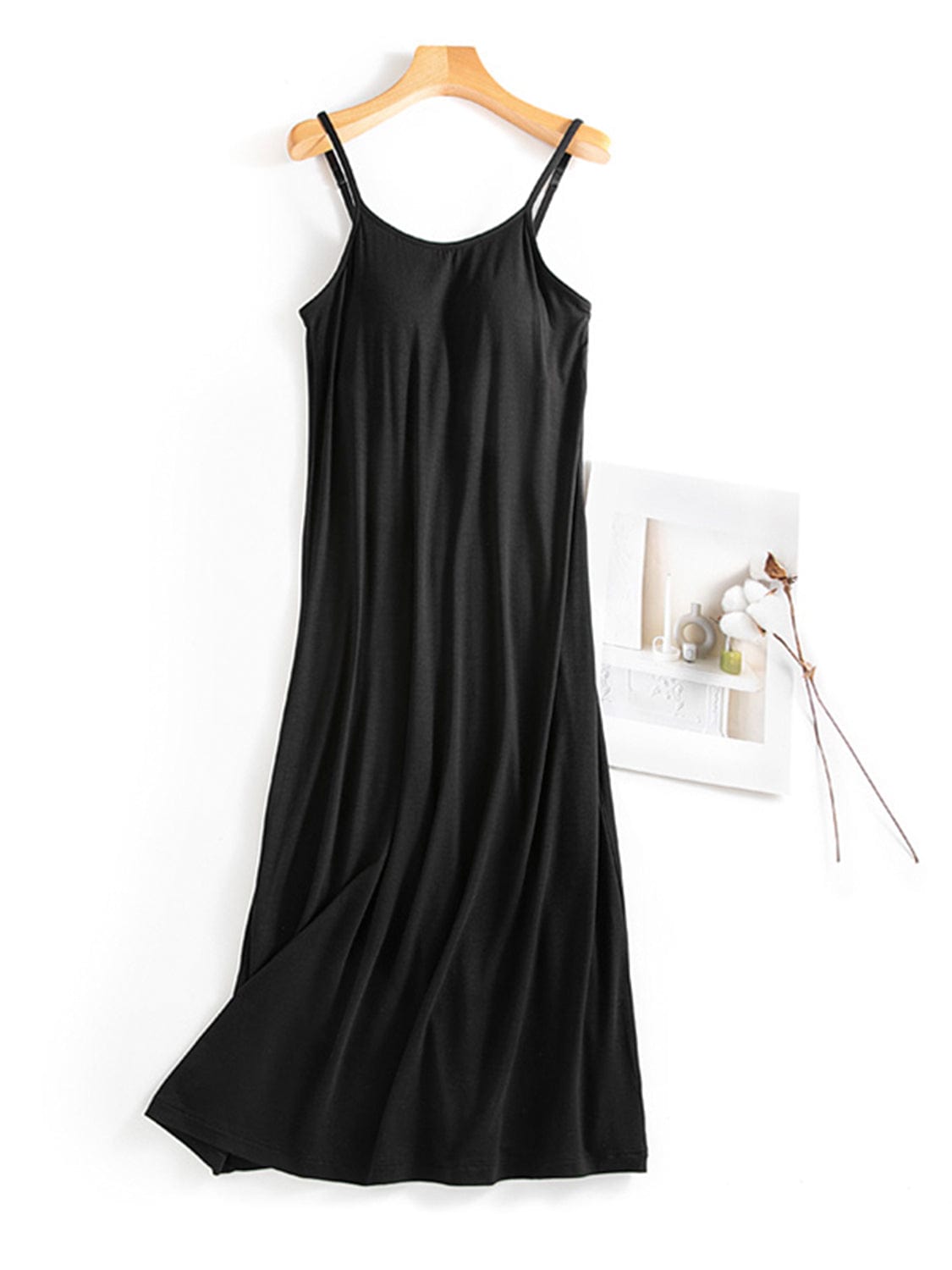 Trendsi Fall Black / M Scoop Neck Midi Cami Dress with Bra Scoop Neck Midi Cami Dress with Bra