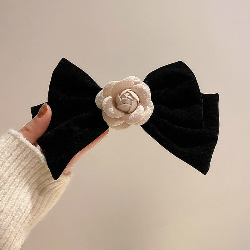 Trendsi Fall Black / One Size Rose Trim Bow Hair Clip Rose Trim Bow Hair Clip