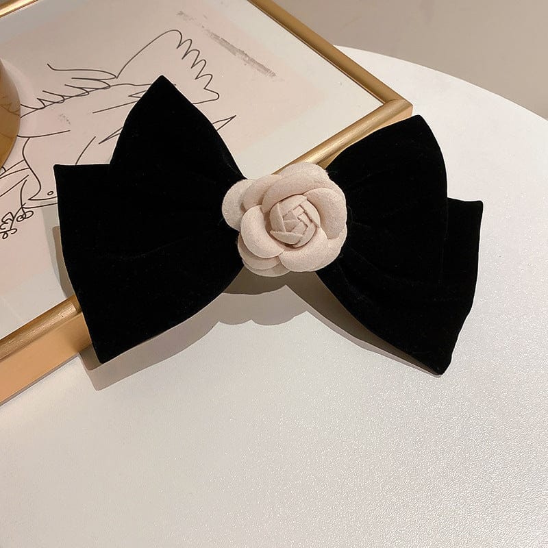 Trendsi Fall Black / One Size Rose Trim Bow Hair Clip Rose Trim Bow Hair Clip