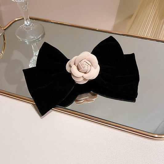 Trendsi Fall Black / One Size Rose Trim Bow Hair Clip Rose Trim Bow Hair Clip