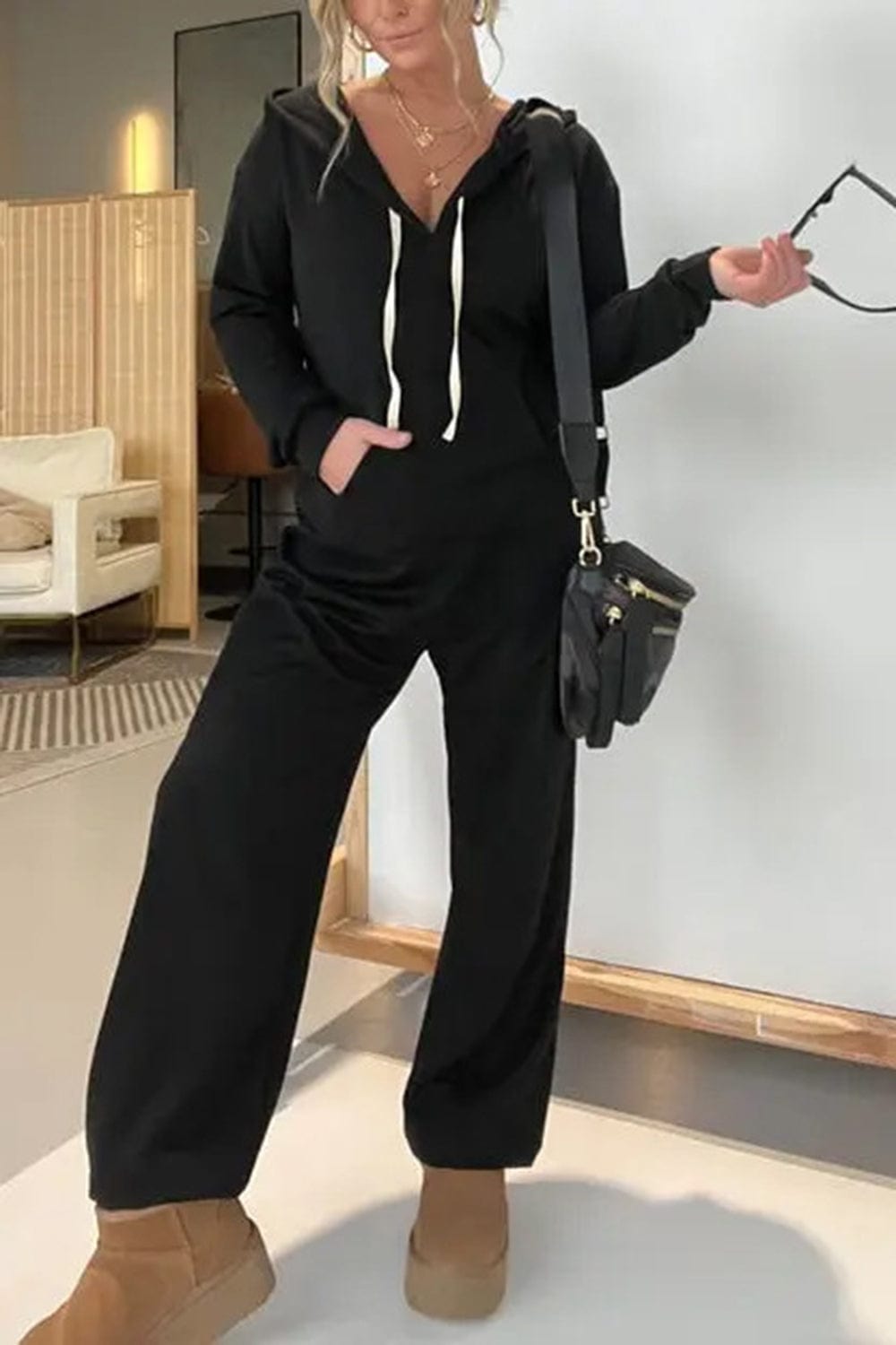 Trendsi Fall Black / S Full Size Drawstring Long Sleeve Jumpsuit Full Size Drawstring Long Sleeve Jumpsuit
