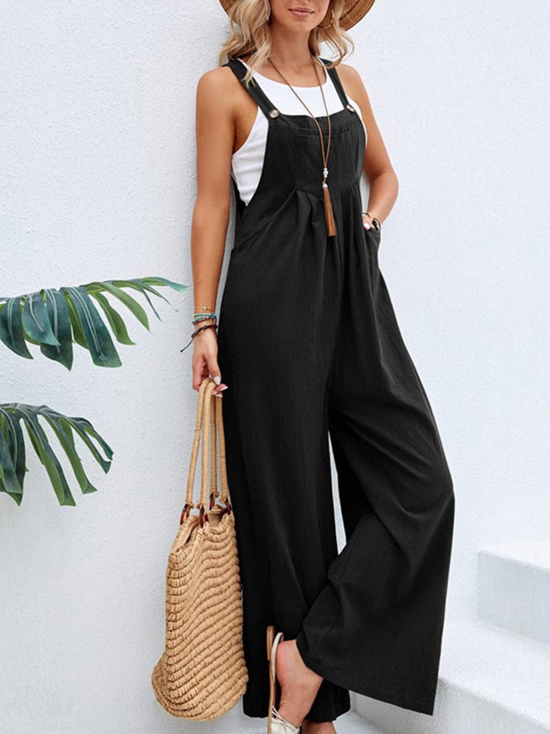 Trendsi Fall Black / S Full Size Square Neck Wide Strap Overalls Full Size Square Neck Wide Strap Overalls