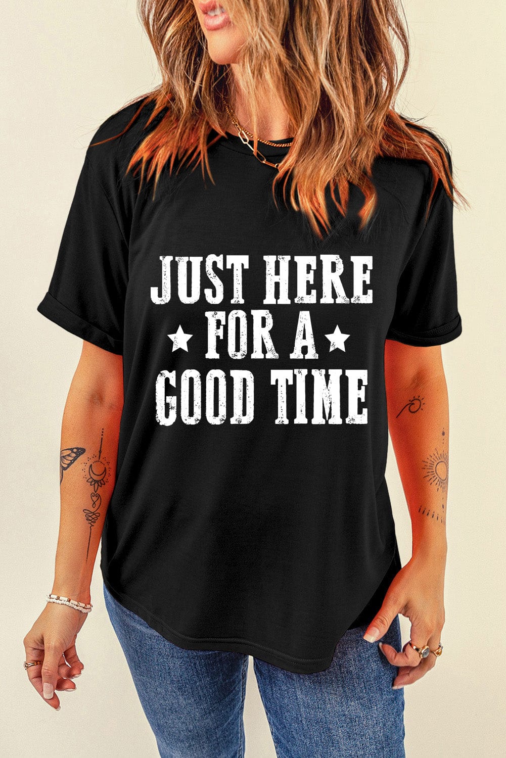 Trendsi Fall Black / S Letter Graphic Round Neck Short Sleeve T-Shirt Letter Graphic Round Neck Short Sleeve T-Shirt