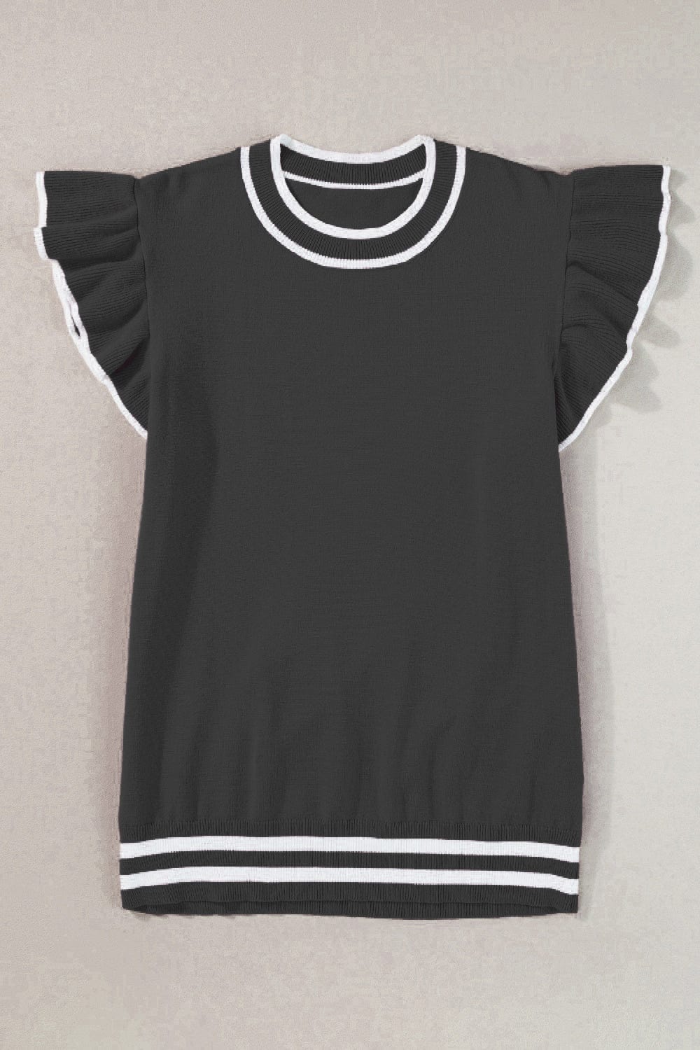 Trendsi Fall Black / S Ruffled Round Neck Cap Sleeve Knit Top Ruffled Round Neck Cap Sleeve Knit Top