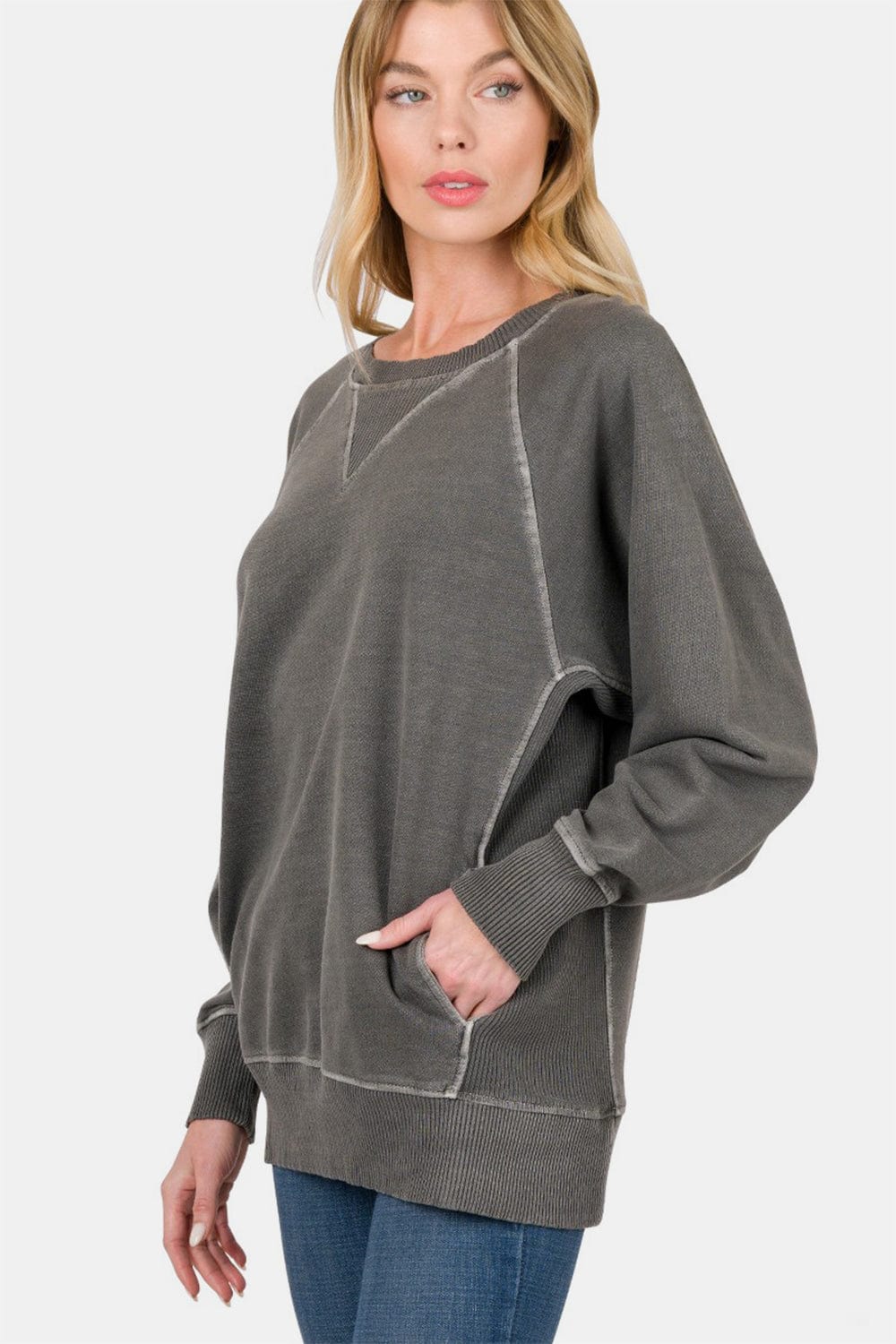 Trendsi Fall Black / S Zenana Round Neck Long Sleeve Sweatshirt Zenana Round Neck Long Sleeve Sweatshirt