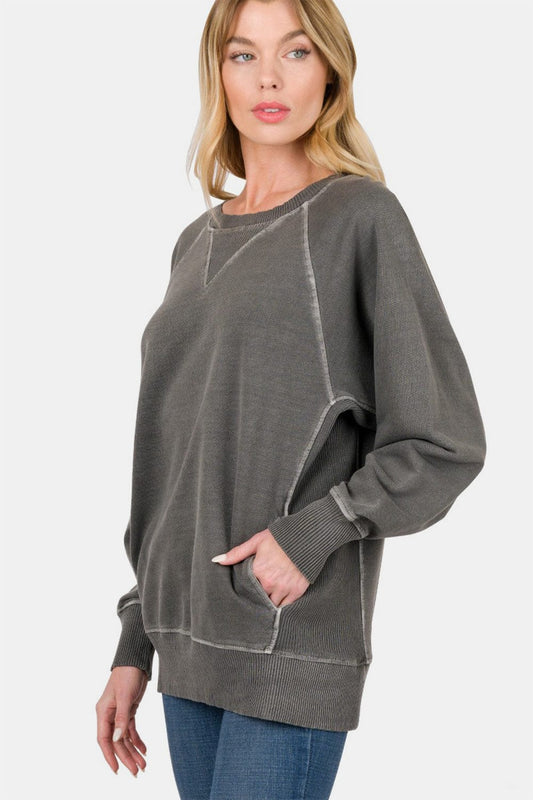 Trendsi Fall Black / S Zenana Round Neck Long Sleeve Sweatshirt Zenana Round Neck Long Sleeve Sweatshirt