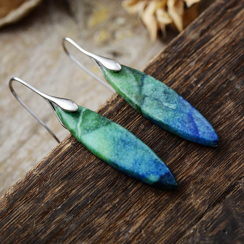Trendsi Fall Blue/Green/Silver / One Size Copper Natural Stone Geometric Shape Earrings Copper Natural Stone Geometric Shape Earrings
