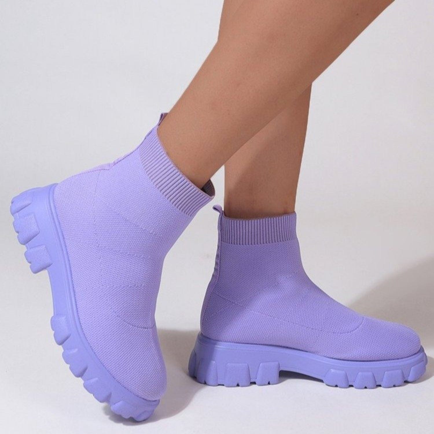 Trendsi Fall Blue Purple / 35(US4) Mesh Round Toe Platform Boots Mesh Round Toe Platform Boots
