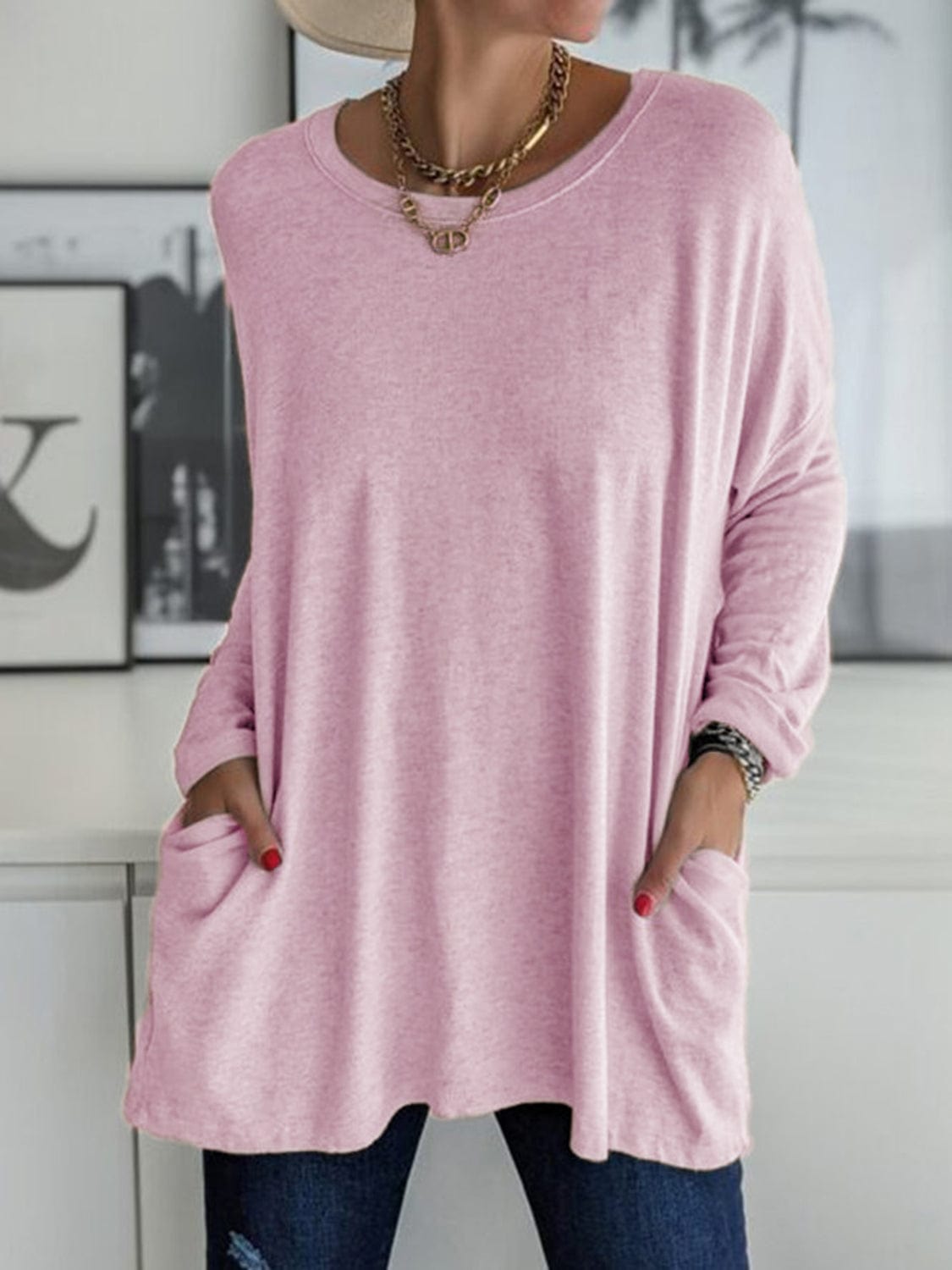 Trendsi Fall Blush Pink / S Full Size Round Neck Long Sleeve T-Shirt Full Size Round Neck Long Sleeve T-Shirt
