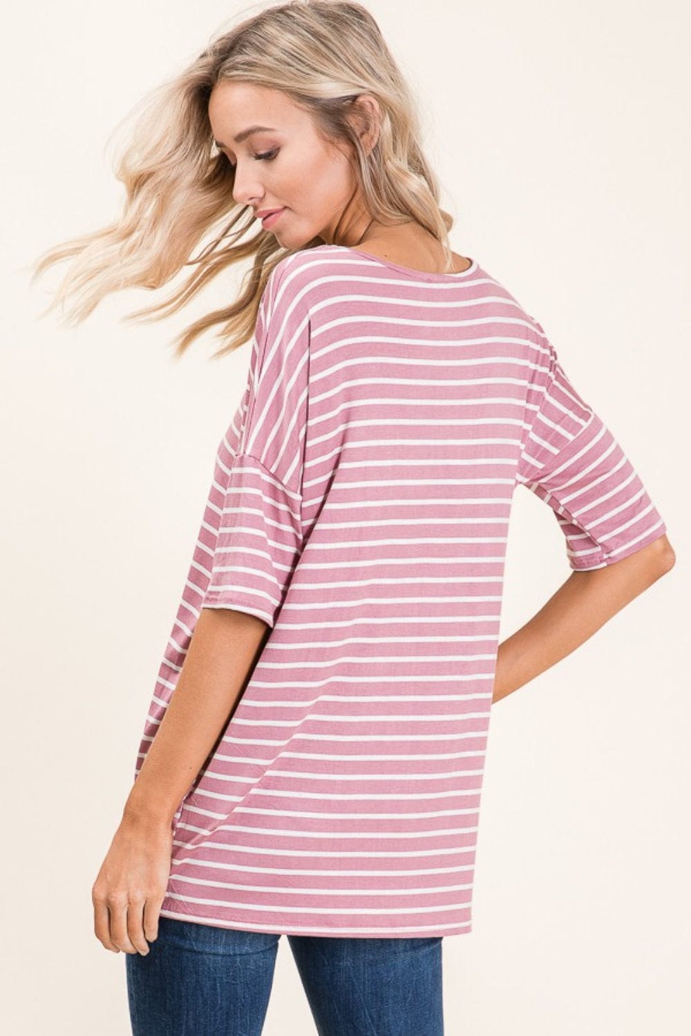 Trendsi Fall BOMBOM Striped Round Neck Half Sleeve T-Shirt BOMBOM Striped Round Neck Half Sleeve T-Shirt