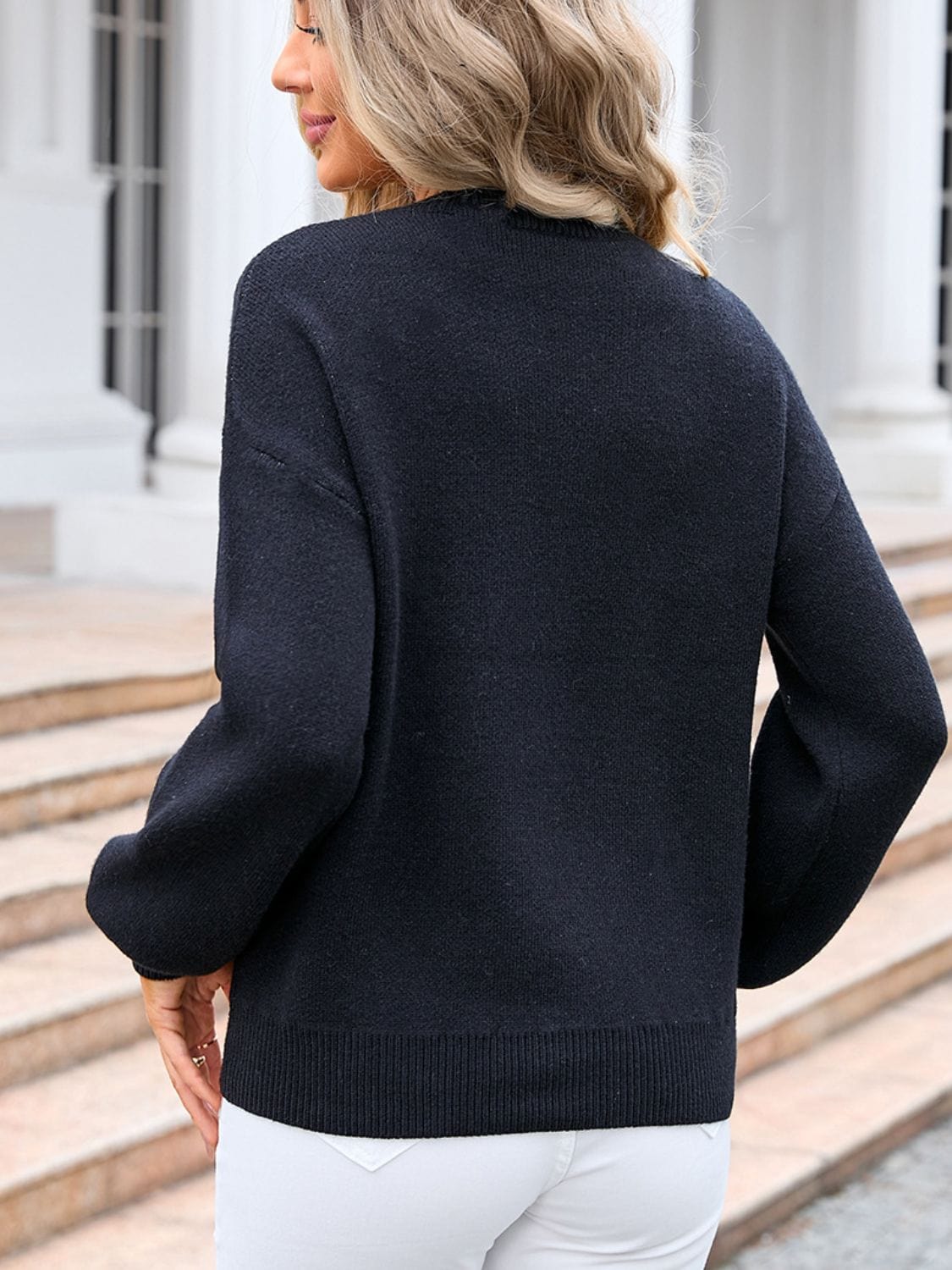 Trendsi Fall Bow Graphic Round Neck Long Sleeve Sweater Bow Graphic Round Neck Long Sleeve Sweater