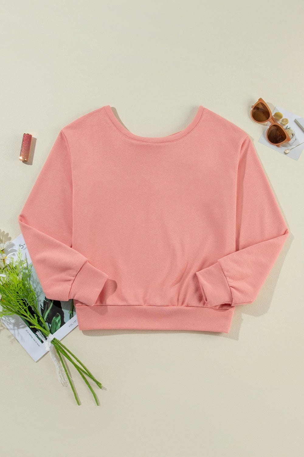 Trendsi Fall Bow Round Neck Long Sleeve Sweatshirt Bow Round Neck Long Sleeve Sweatshirt
