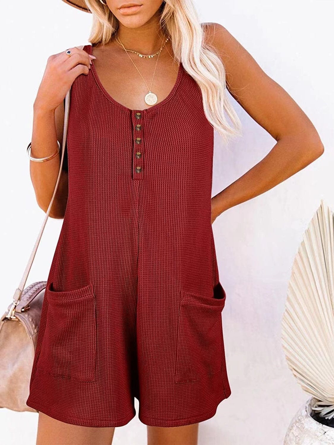 Trendsi Fall Burgundy / S Full Size Pocketed Scoop Neck Sleeveless Romper Full Size Pocketed Scoop Neck Sleeveless Romper