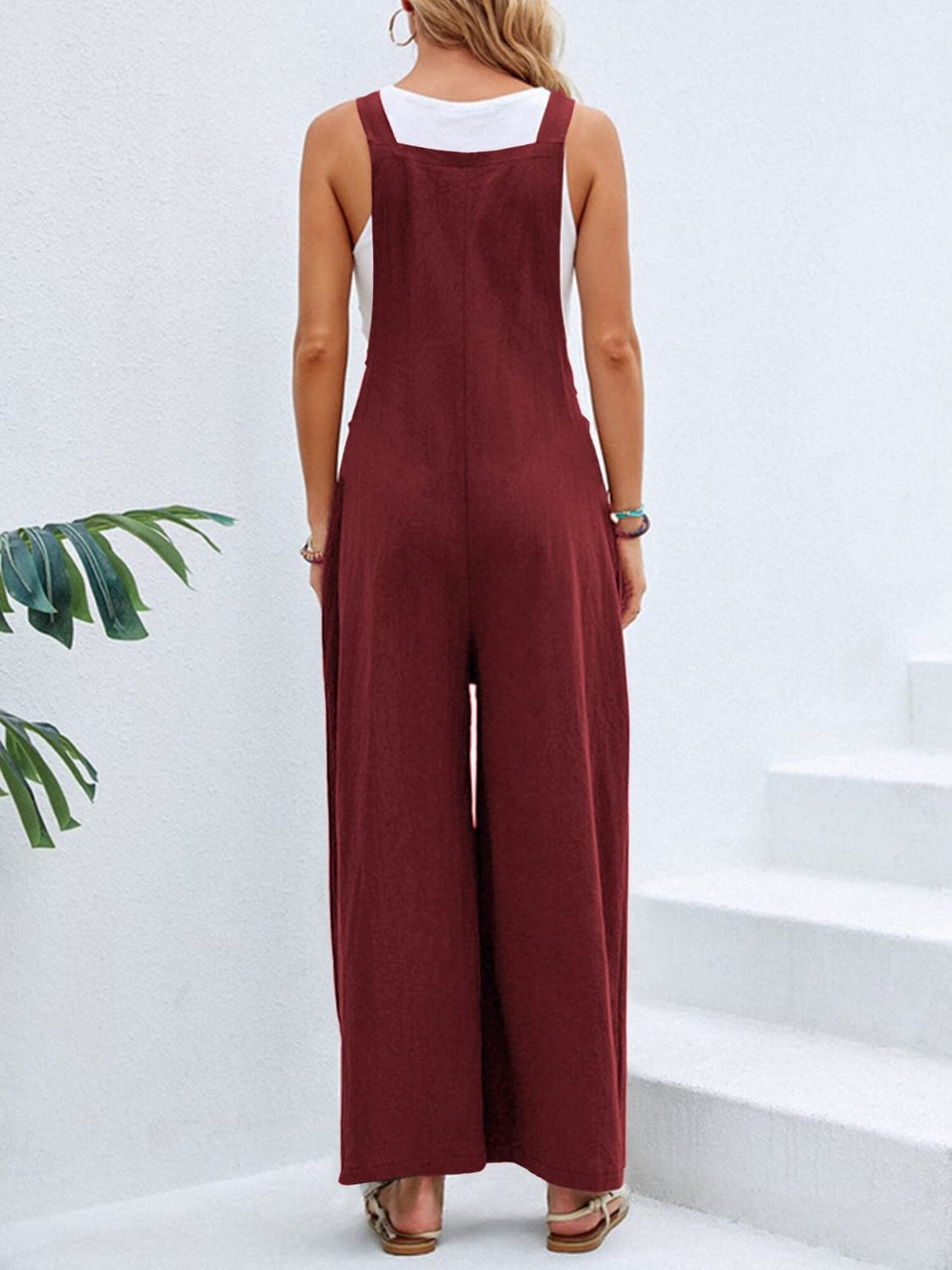 Trendsi Fall Burgundy / S Full Size Square Neck Wide Strap Overalls Full Size Square Neck Wide Strap Overalls