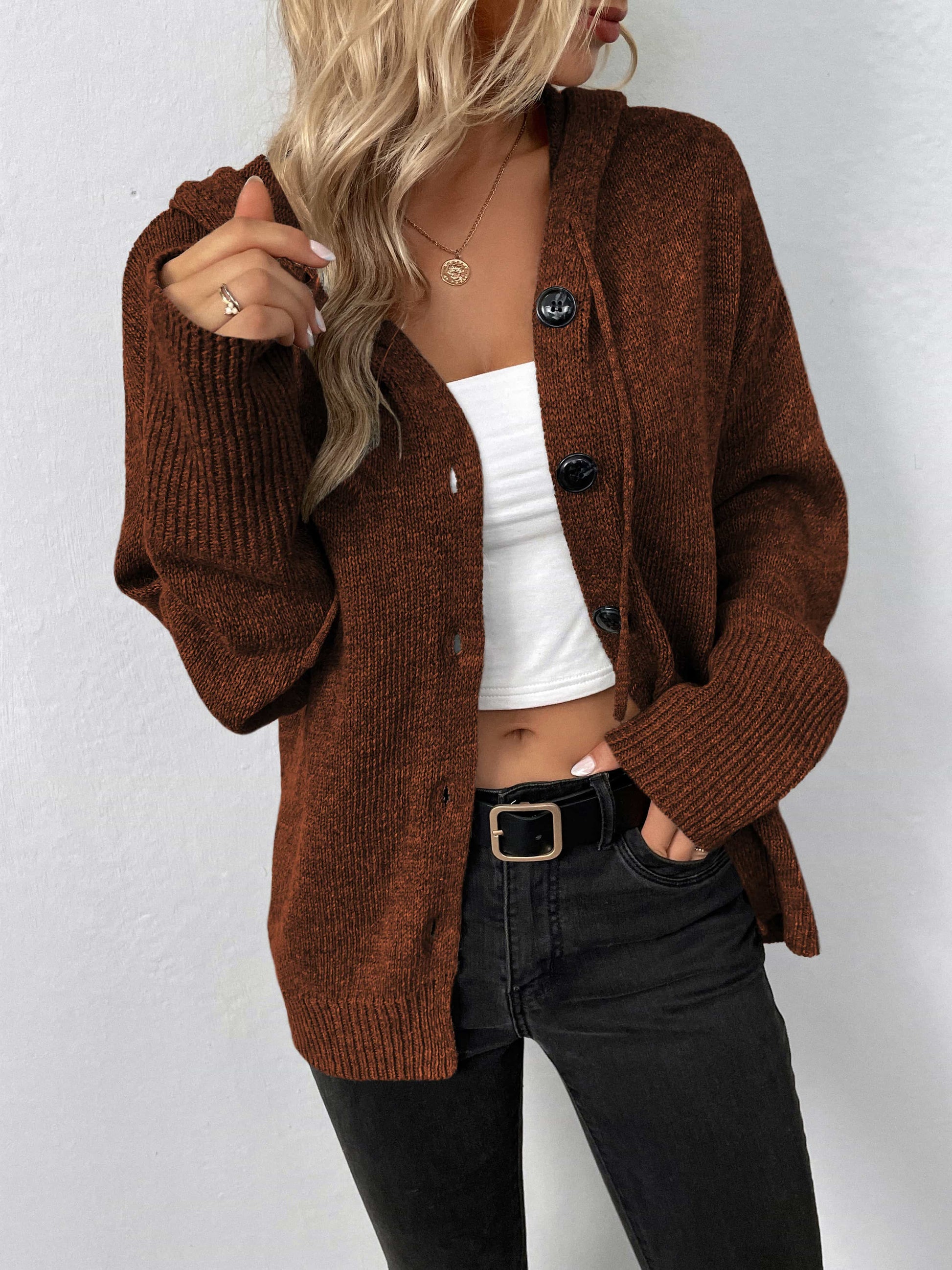 Trendsi Fall Button-Down Long Sleeve Hooded Sweater Button-Down Long Sleeve Hooded Sweater