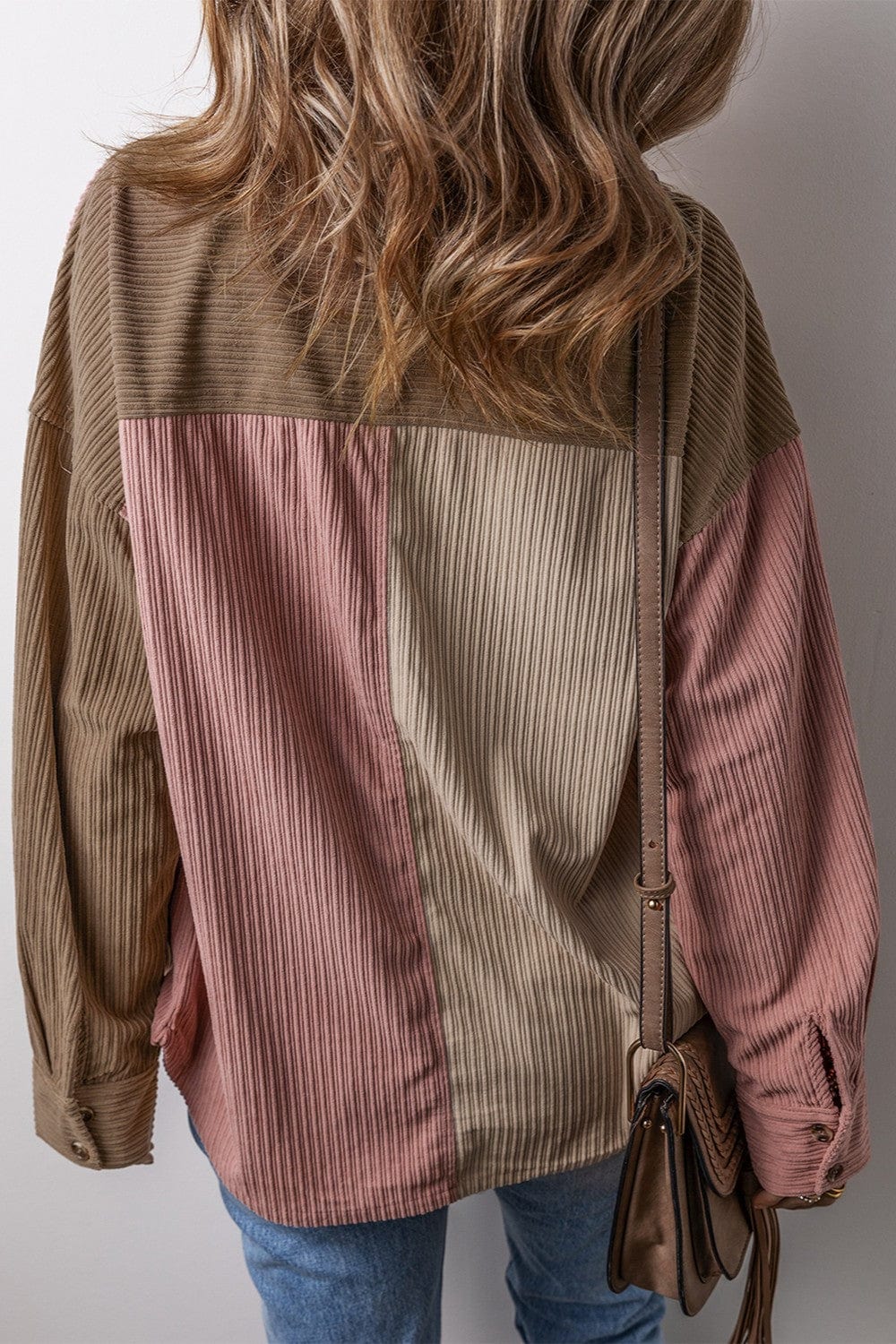 Trendsi Fall Button Up Color Block  Long Sleeve Shacket Button Up Color Block  Long Sleeve Shacket