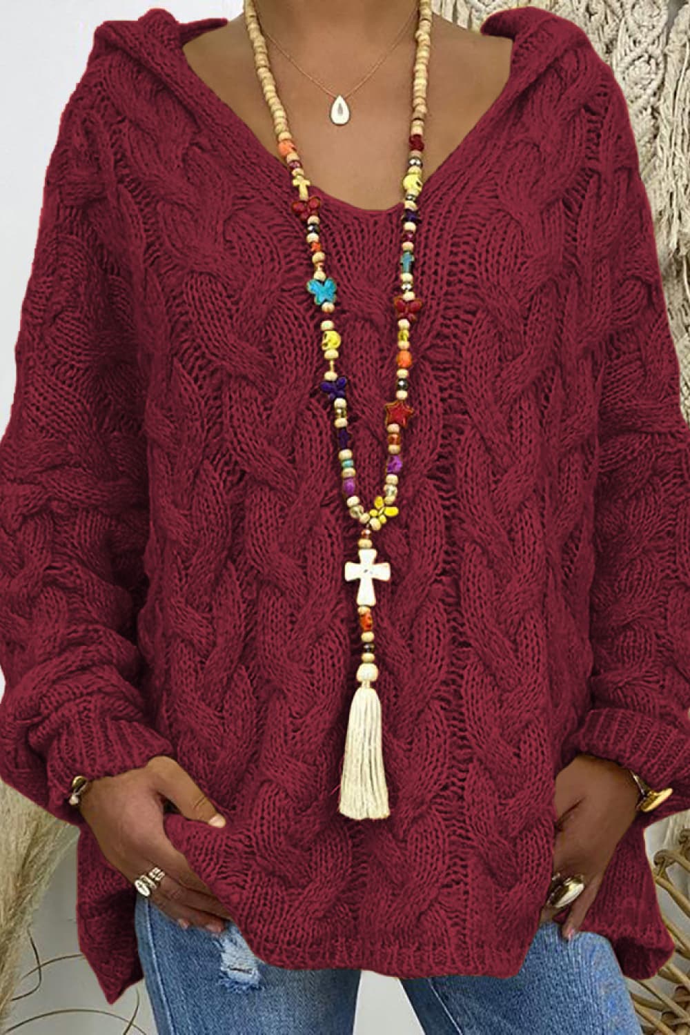 Trendsi Fall Cable-Knit Hooded Sweater Cable-Knit Hooded Sweater