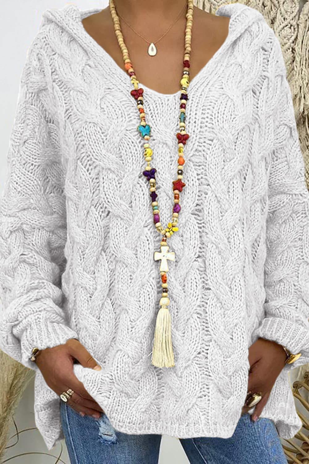 Trendsi Fall Cable-Knit Hooded Sweater Cable-Knit Hooded Sweater