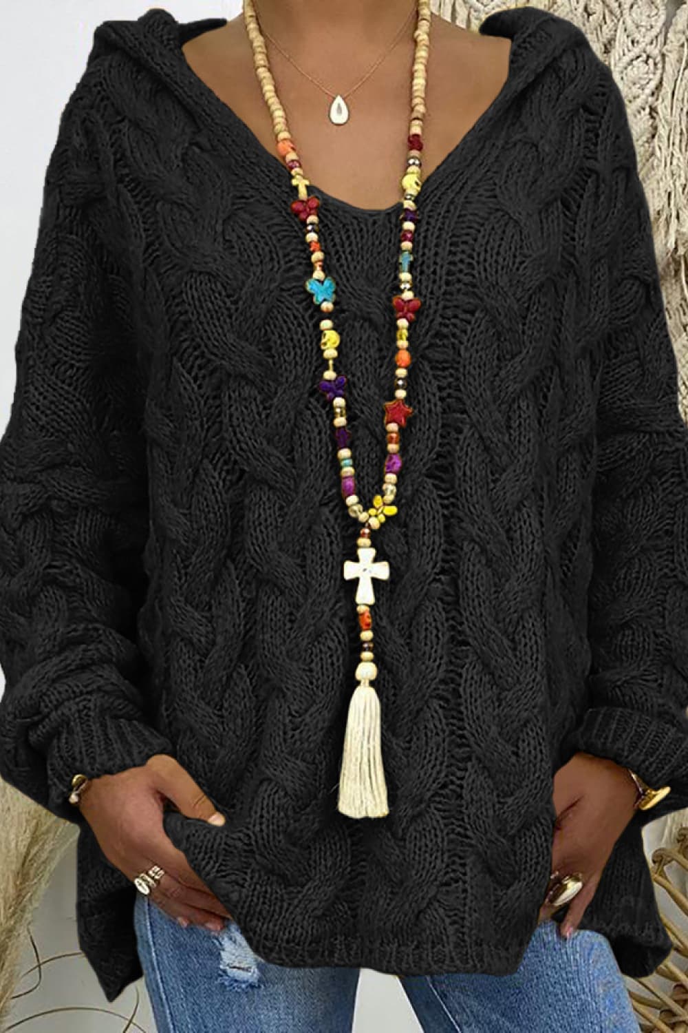 Trendsi Fall Cable-Knit Hooded Sweater Cable-Knit Hooded Sweater