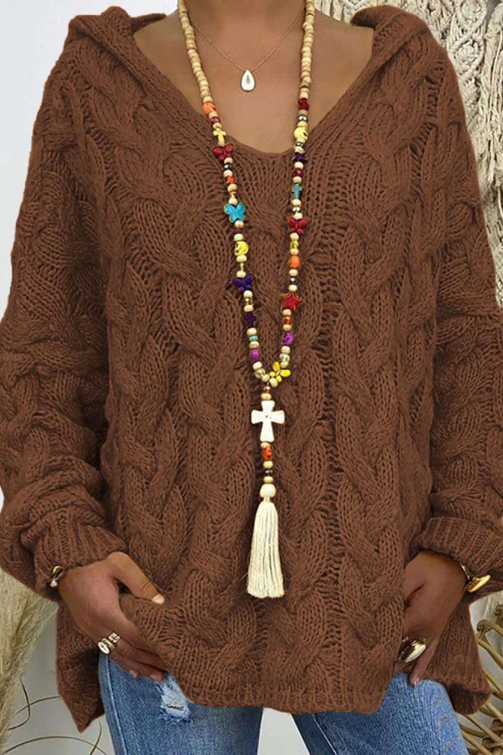 Trendsi Fall Cable-Knit Hooded Sweater Cable-Knit Hooded Sweater