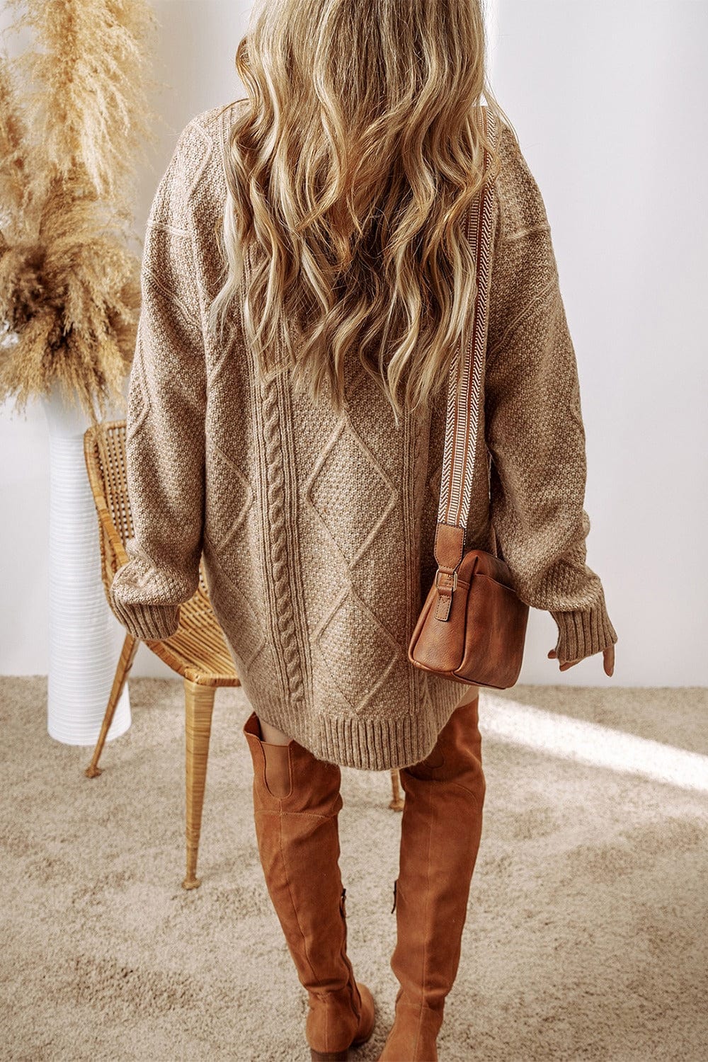Trendsi Fall Cable-Knit Round Neck Sweater Dress Cable-Knit Round Neck Sweater Dress