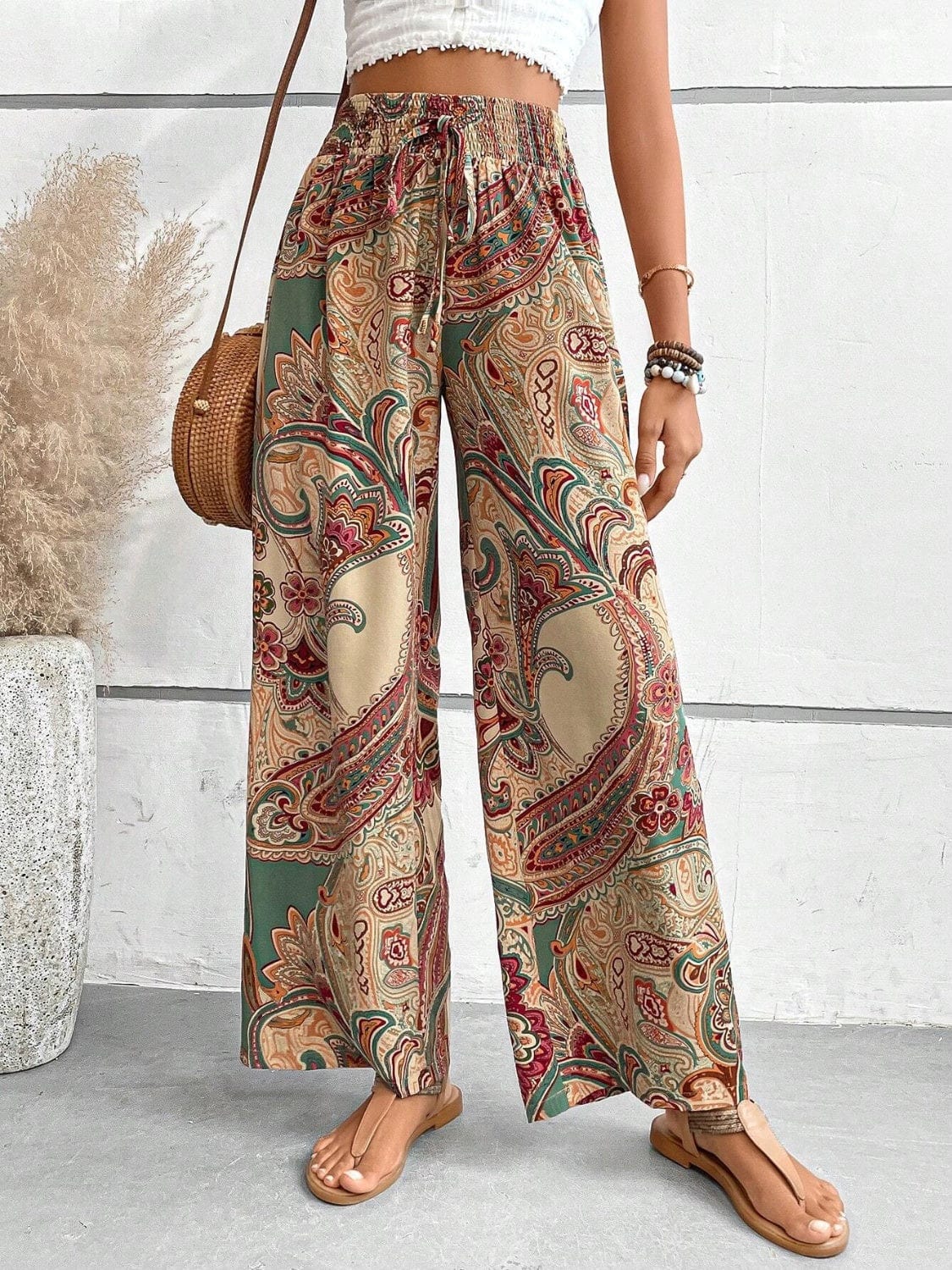 Trendsi Fall Camel / S Printed Wide Leg Pants Printed Wide Leg Pants