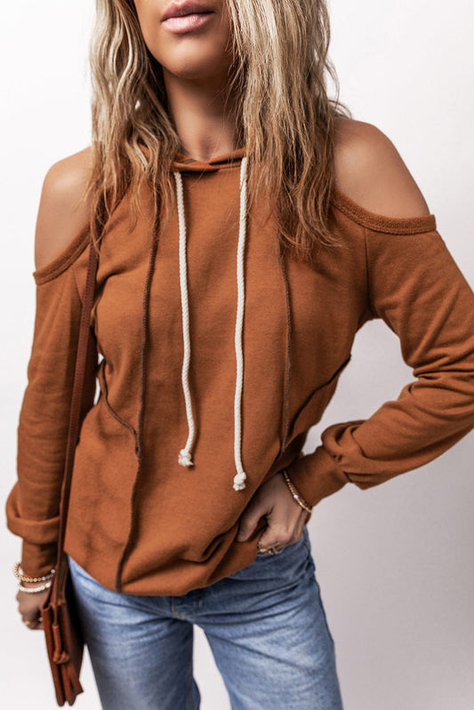 Trendsi Fall Caramel / S Cold Shoulder Long Sleeve Hoodie Cold Shoulder Long Sleeve Hoodie