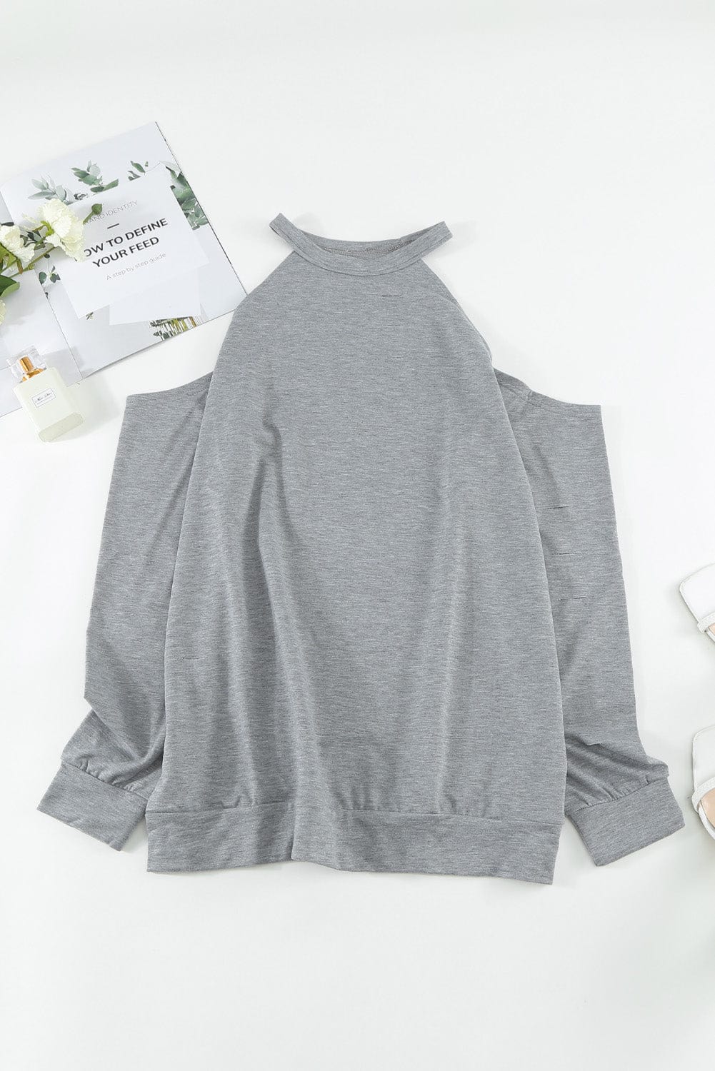 Trendsi Fall Cold Shoulder Long Sleeve Sweatshirt Cold Shoulder Long Sleeve Sweatshirt