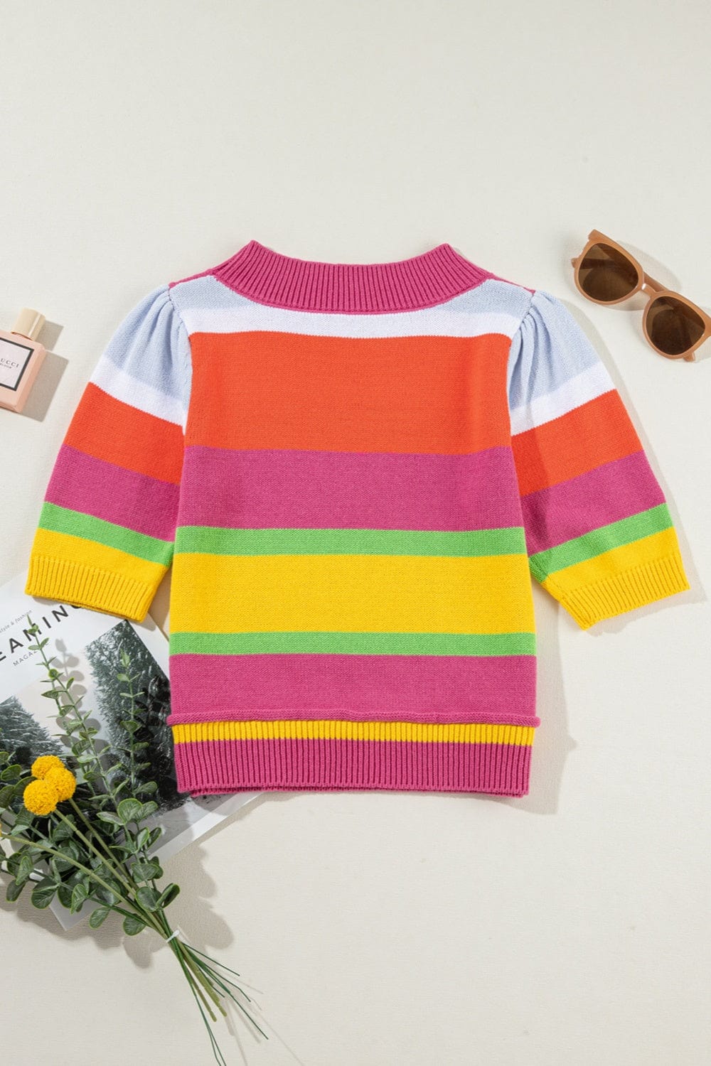 Trendsi Fall Color Block Round Neck Half Sleeve Knit Top Color Block Round Neck Half Sleeve Knit Top