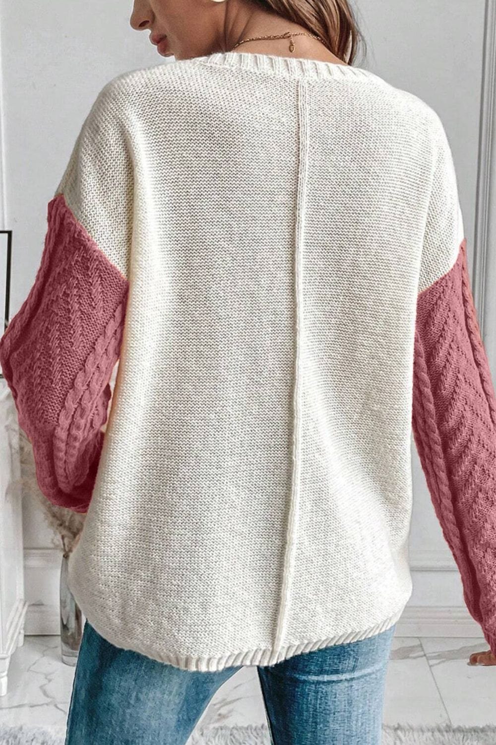 Trendsi Fall Color Block Round Neck Long Sleeve Sweater Color Block Round Neck Long Sleeve Sweater