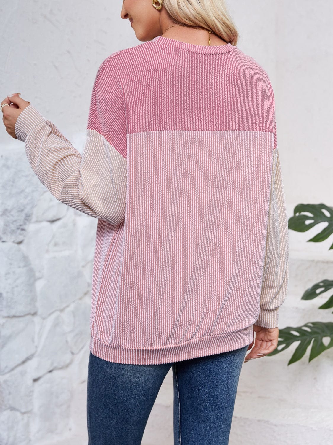 Trendsi Fall Color Block Round Neck Long Sleeve Sweatshirt Color Block Round Neck Long Sleeve Sweatshirt