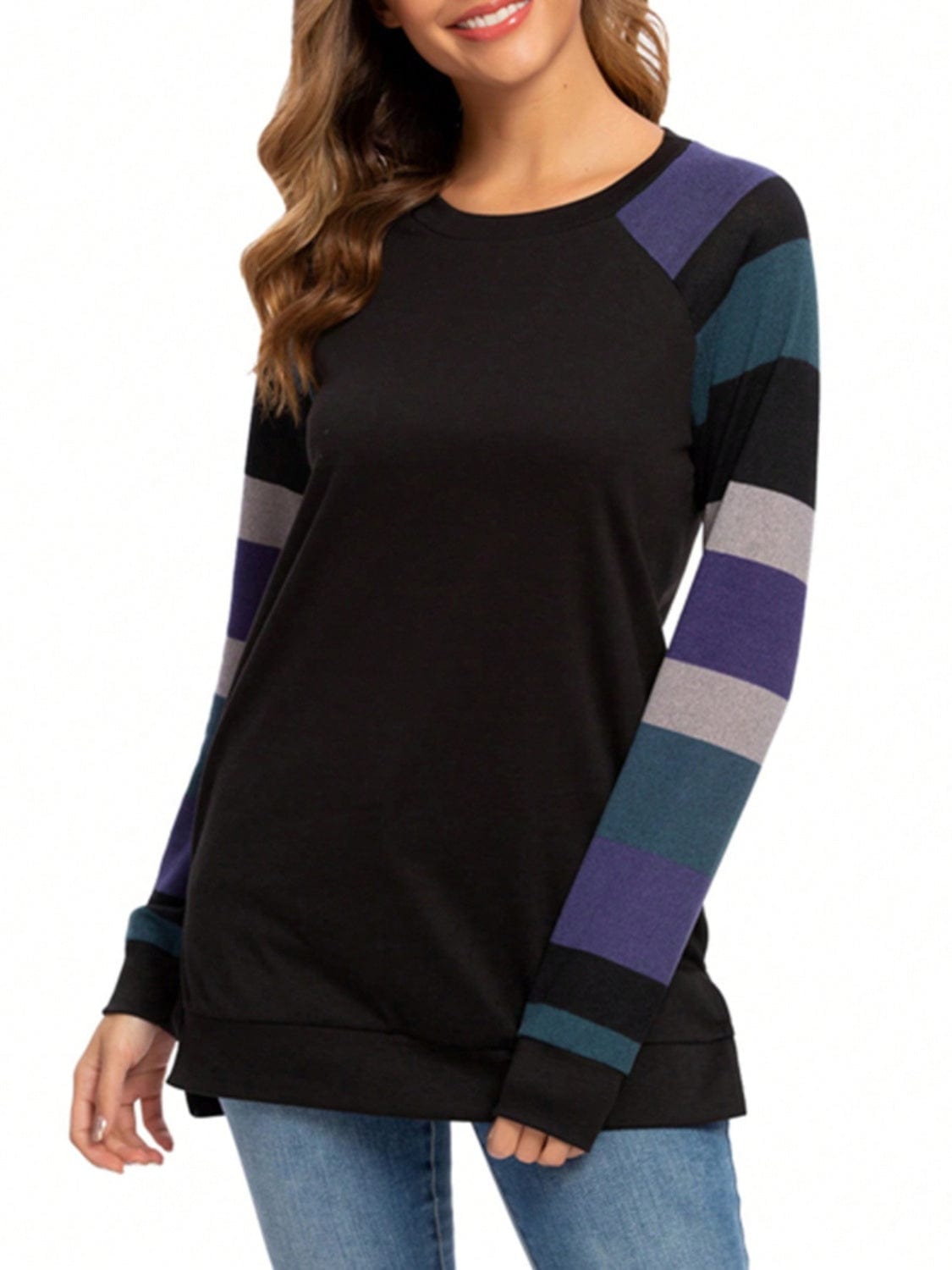 Trendsi Fall Color Block Round Neck Long Sleeve T-Shirt Color Block Round Neck Long Sleeve T-Shirt
