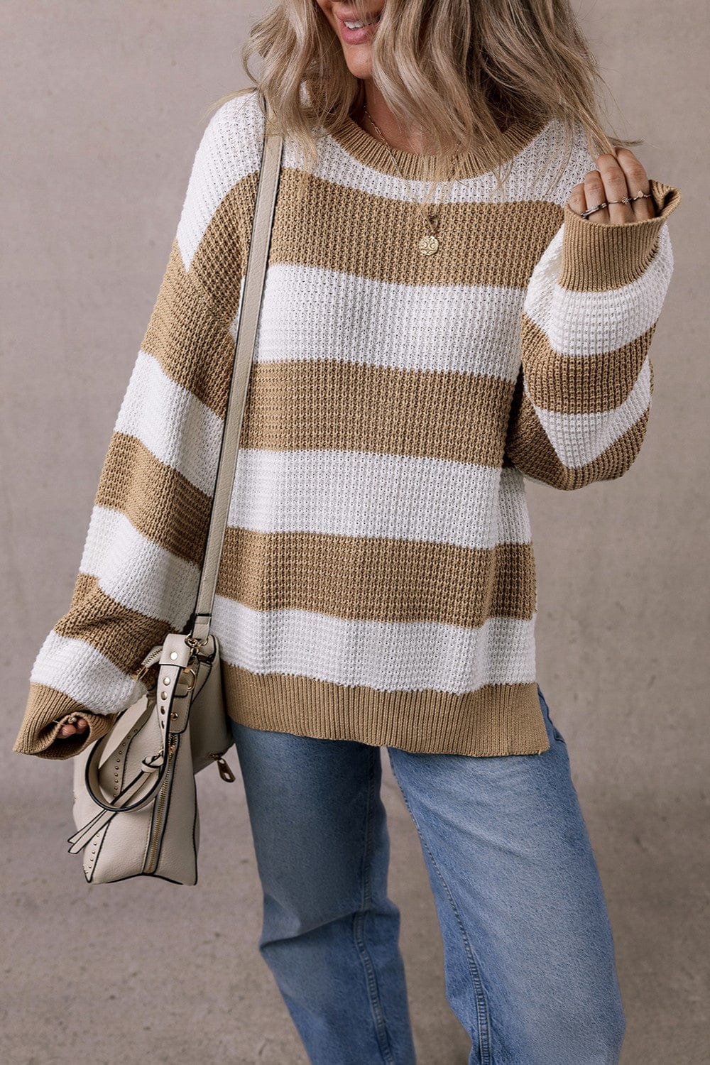 Trendsi Fall Color Block Round Neck Sweater Color Block Round Neck Sweater