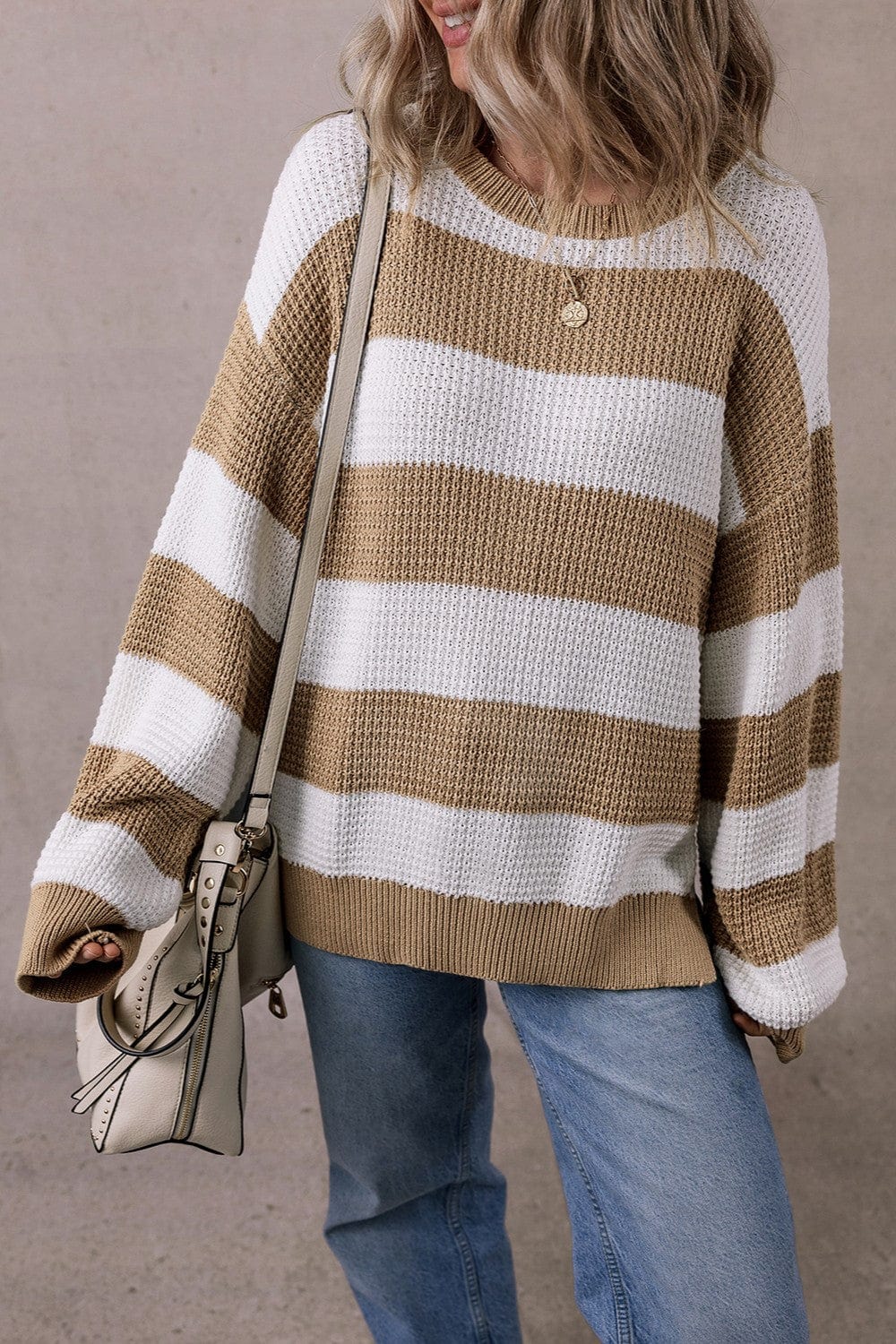 Trendsi Fall Color Block Round Neck Sweater Color Block Round Neck Sweater