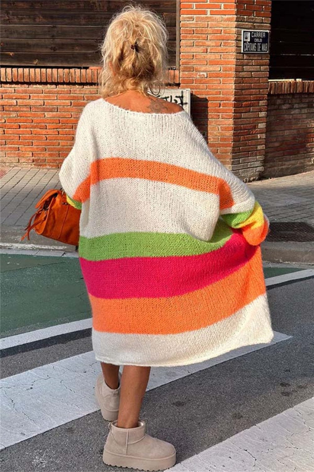 Trendsi Fall Color Block V-Neck Long Sleeve Sweater Dress Color Block V-Neck Long Sleeve Sweater Dress