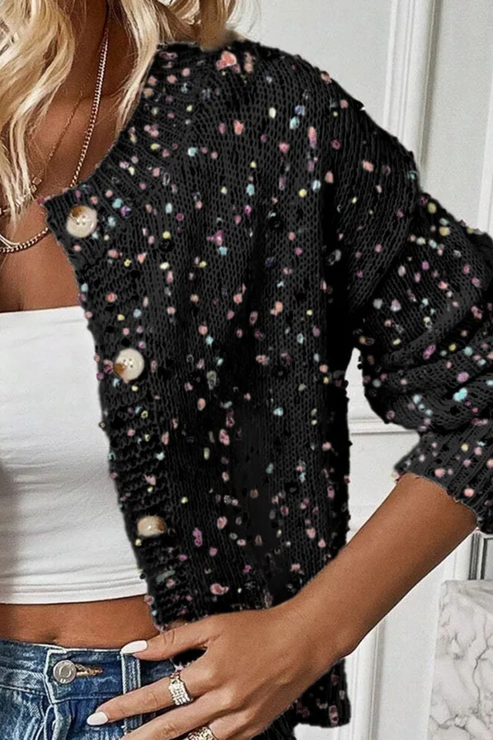 Trendsi Fall Confetti Button Up Long Sleeve Cardigan Confetti Button Up Long Sleeve Cardigan