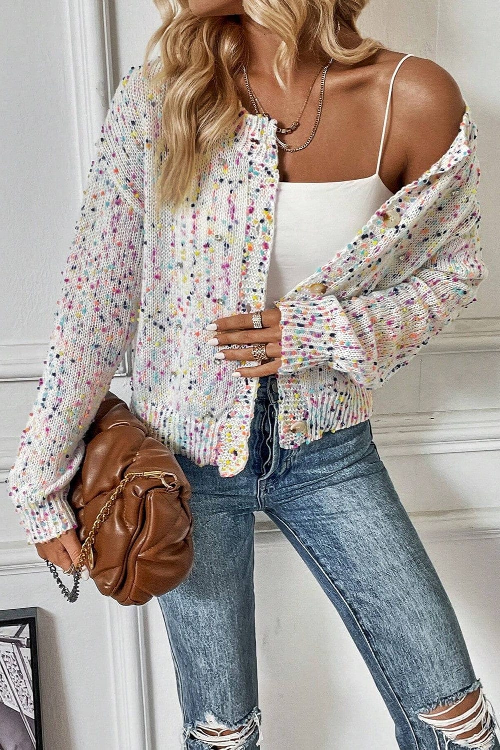 Trendsi Fall Confetti Button Up Long Sleeve Cardigan Confetti Button Up Long Sleeve Cardigan