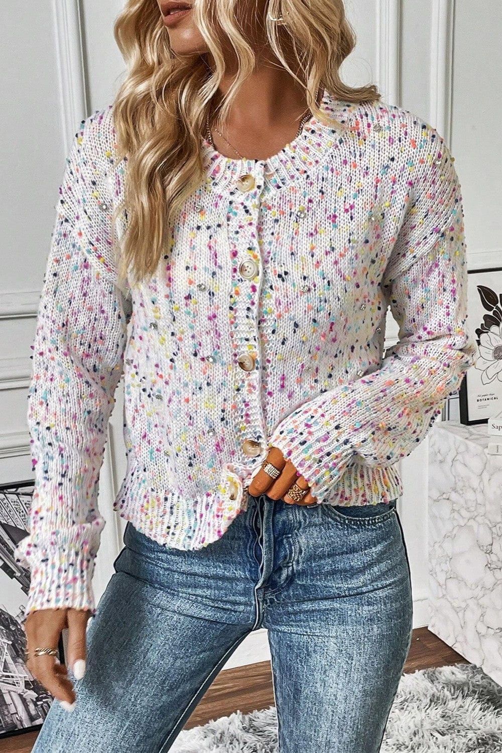 Trendsi Fall Confetti Button Up Long Sleeve Cardigan Confetti Button Up Long Sleeve Cardigan