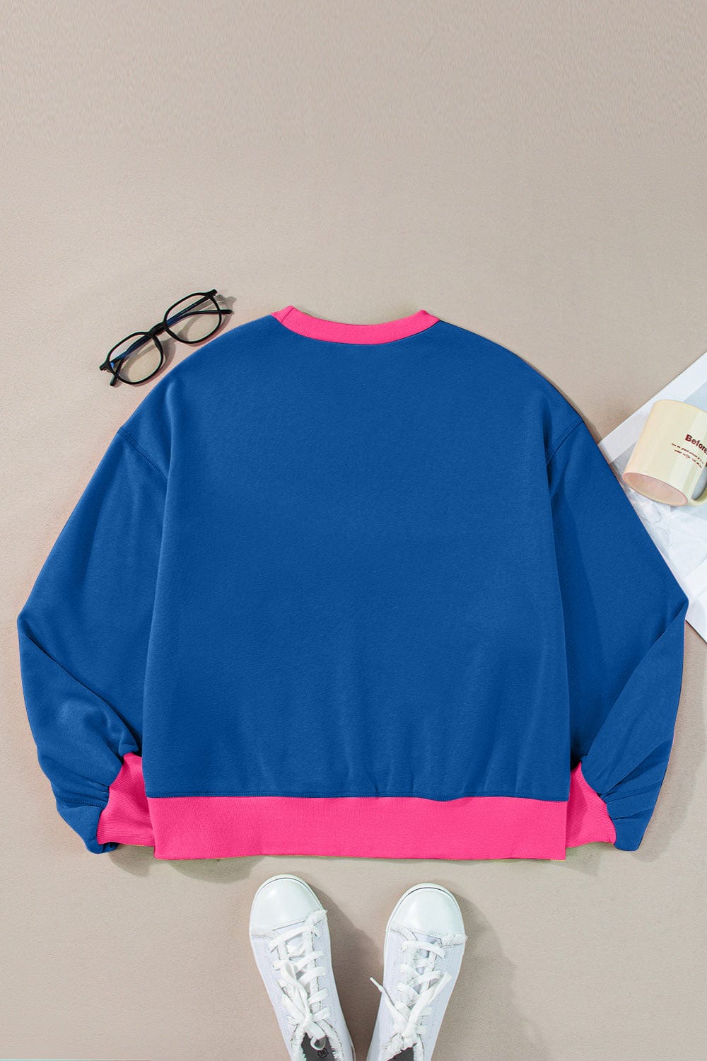 Trendsi Fall Contrast Round Neck Long Sleeve Sweatshirt Contrast Round Neck Long Sleeve Sweatshirt