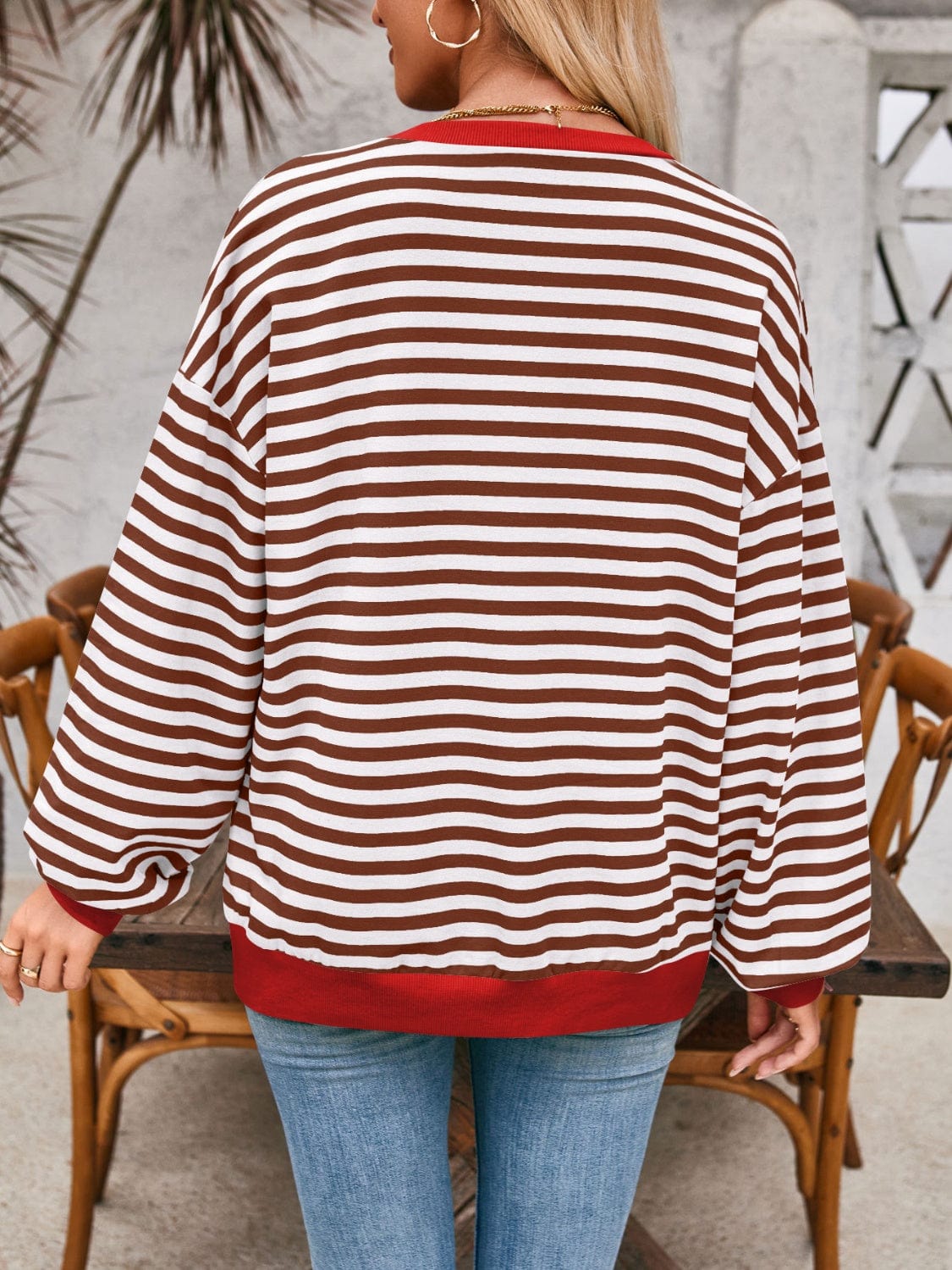 Trendsi Fall Contrast Striped Long Sleeve Sweatshirt Contrast Striped Long Sleeve Sweatshirt